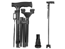 Bastón plegable de cuatro patas para hombres y mujeres, puntas de goma antideslizantes ultrarresistentes [Negro]