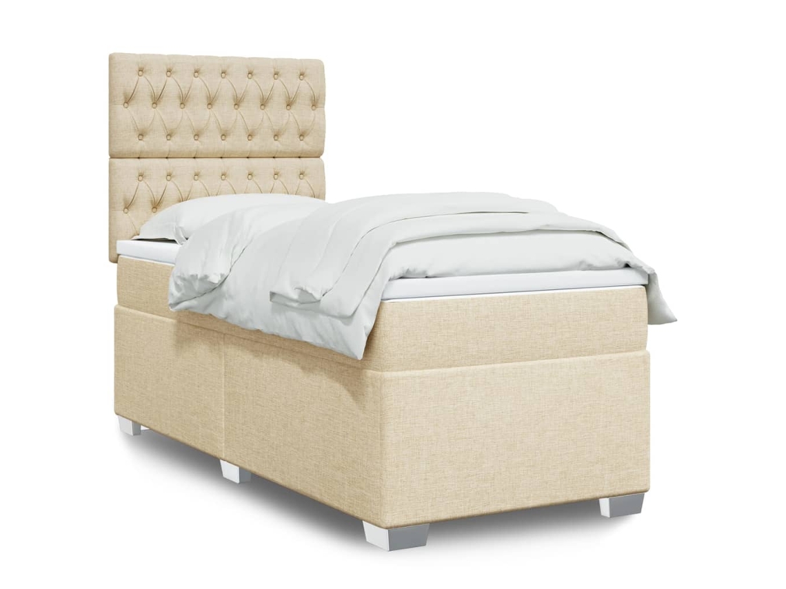 Cama Box Spring Con Colchón Tela Color Crema 80x200 Cm