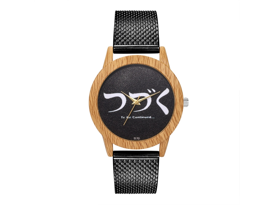 Reloj De Pulsera Unisex Con Correa De Malla Dial Redondo Analógico Cuarzo Negro