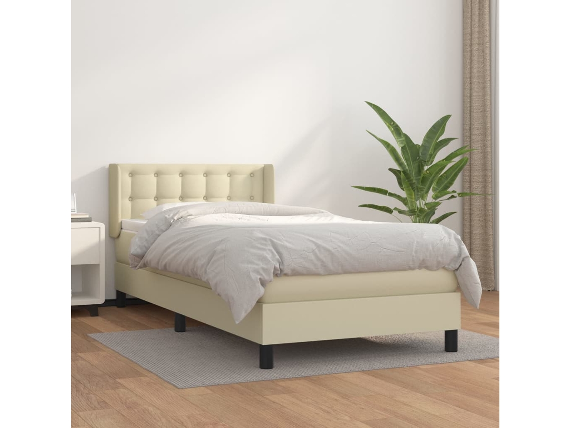 Syfax™ Cama Box Spring Con Colchón Cuero Sintético Crema 90x190 Cm