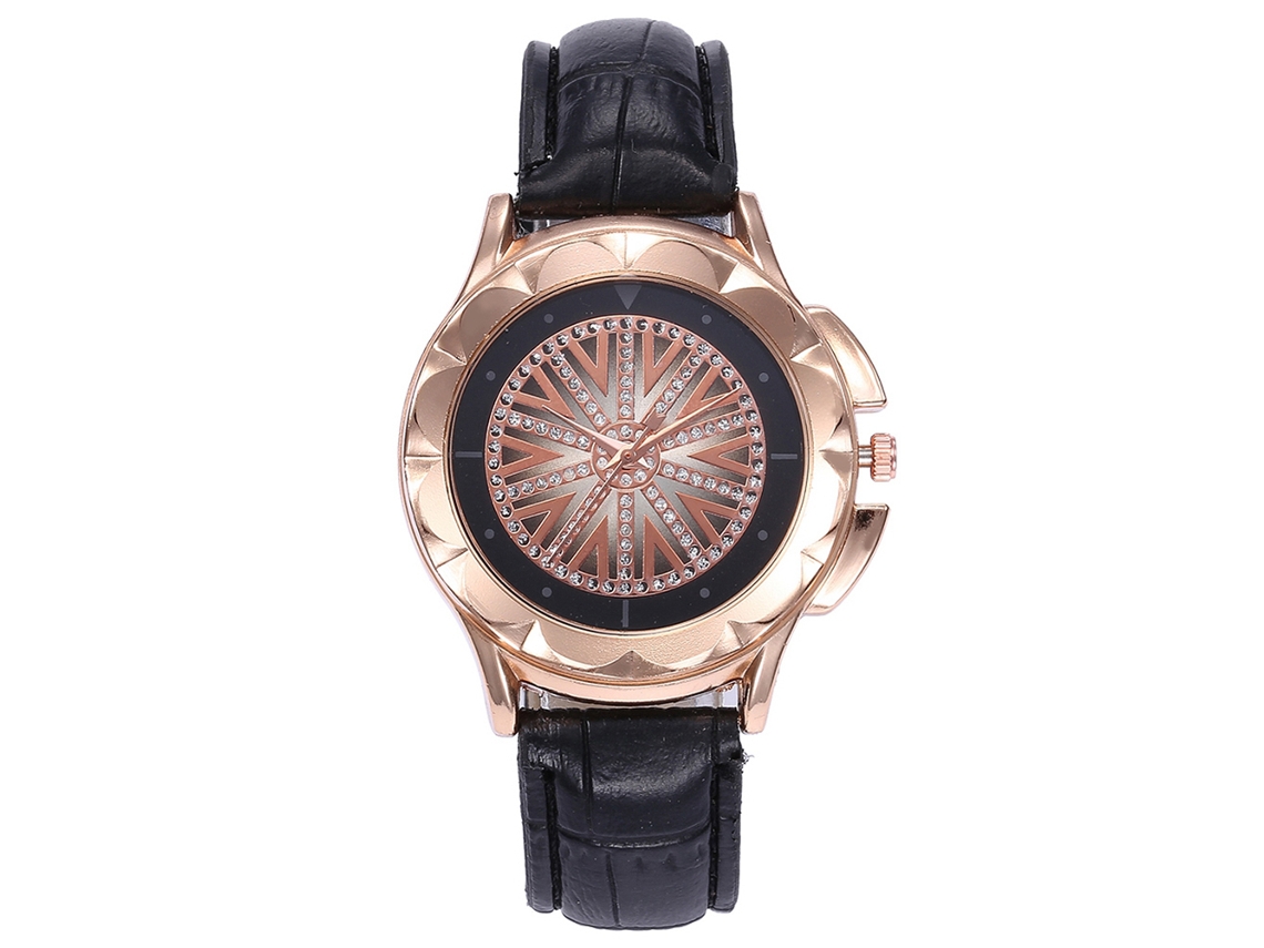 Reloj De Pulsera De Moda Para Mujer Con Pedrería En Dorado Y Blanco Con Correa De Piel Sintética.