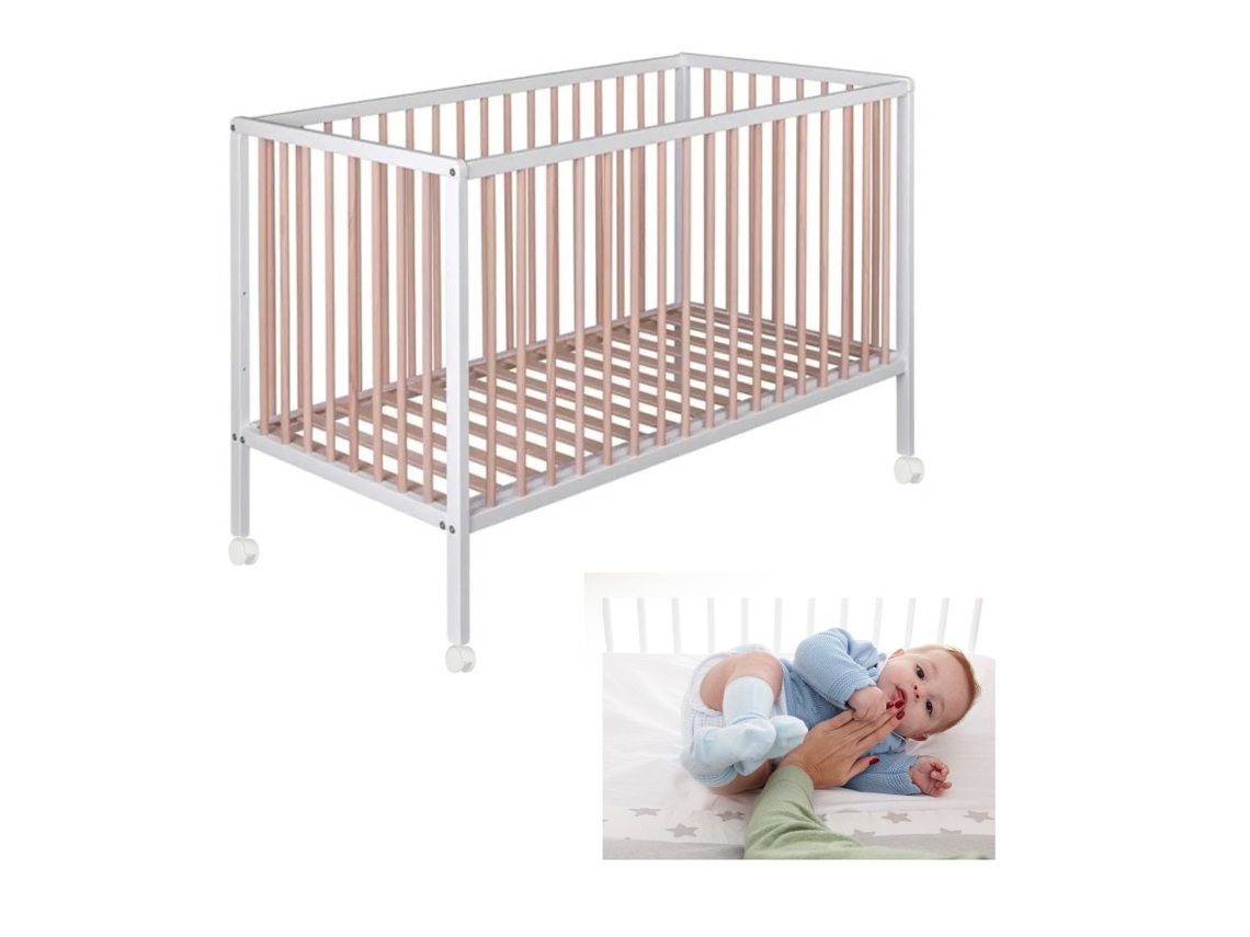 Cuna colecho Laponia con somier de láminas de haya y 4 ruedas con kit colecho incluido COOL DREAMS