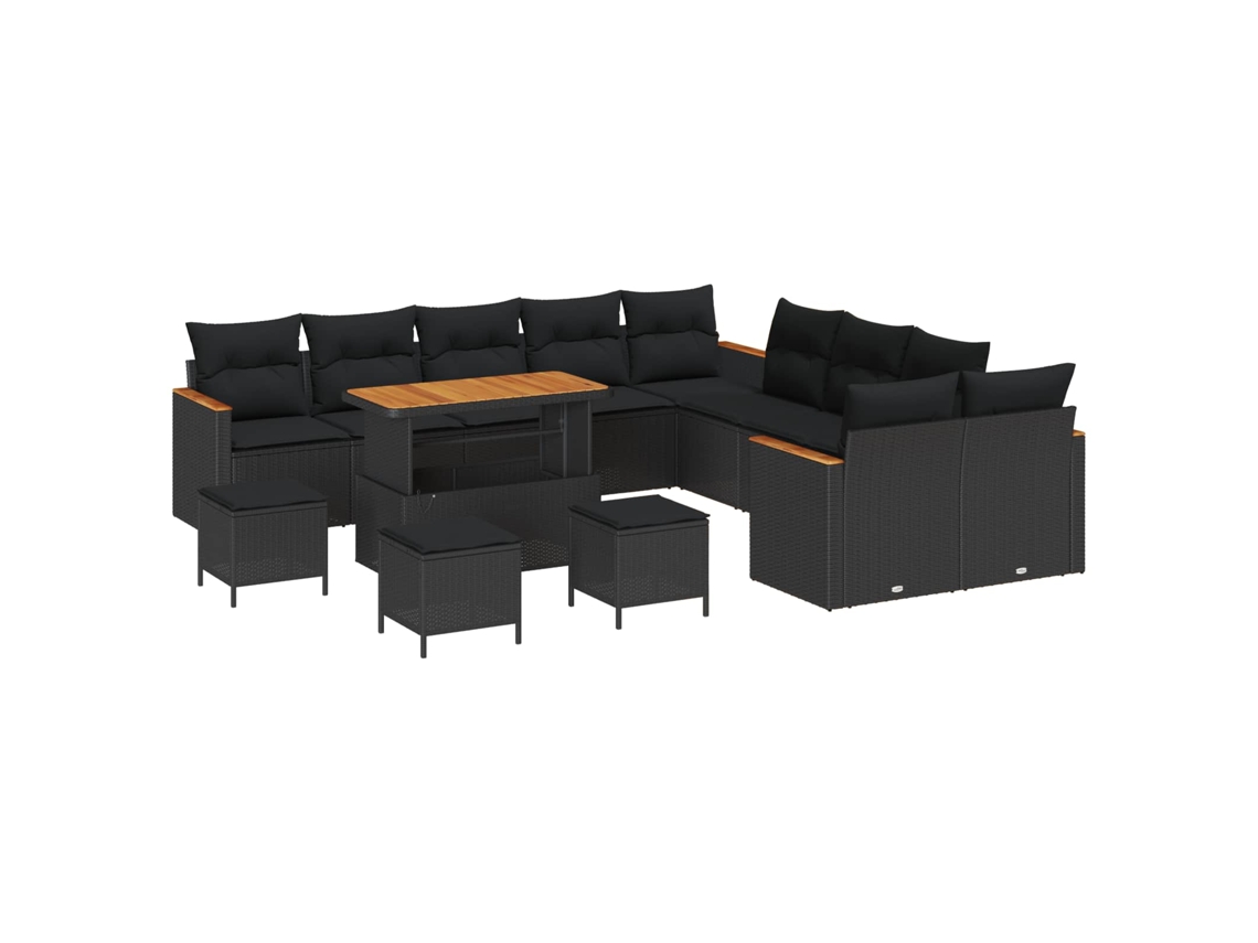 Maison Exclusive - Juego de sofás de jardín de mimbre negro de 14 piezas