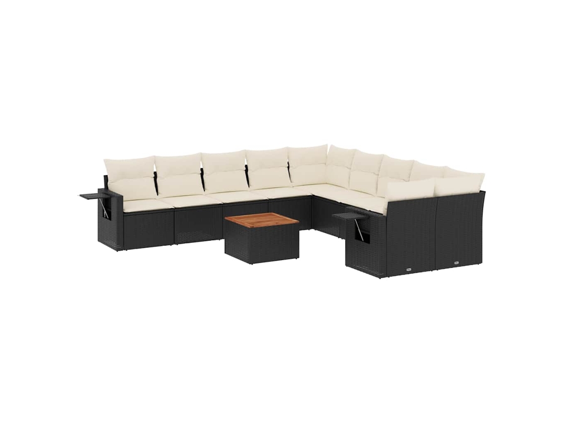 Maison Exclusive - Juego de sofás de jardín de 11 piezas con cojines de mimbre, color negro