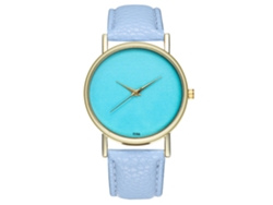 Reloj De Pulsera Unisex De Cuarzo Con Piel Sintética Y Esfera Redonda Azul Claro.