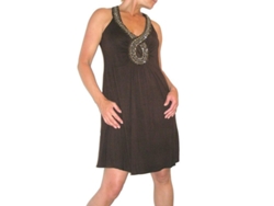 Vestido casual sin mangas para mujer, de corte holgado, con escote en V y perlas, estilo túnica de corte A, talla 6, modelo 2026.