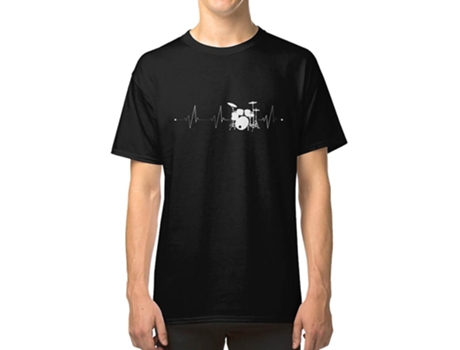 Camiseta ROCKINSTONE Drums Heartbeat Music Drummer Algodón para Hombre (XL)