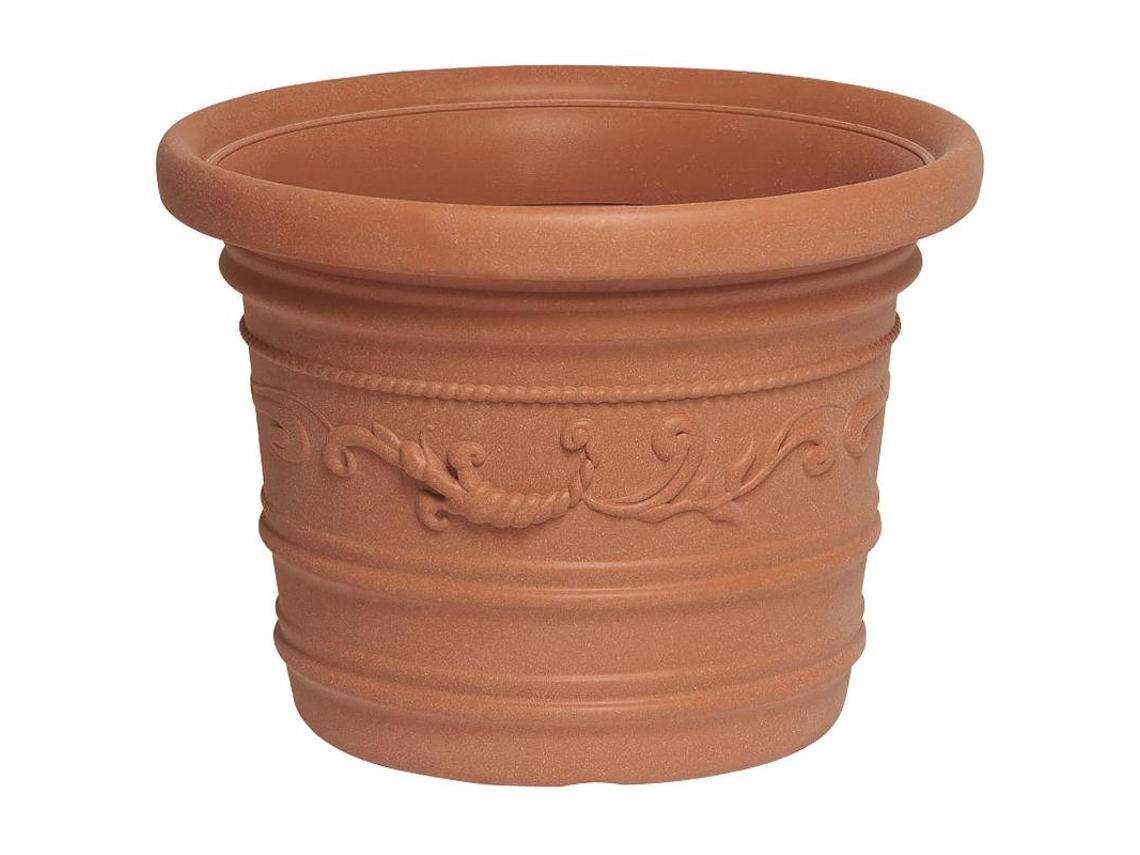SATURNIA macetero resina redondo, color terracota, resistente, ideal exterior, 60 cm diametro.