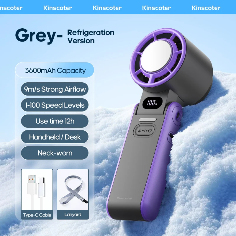 Ventilador Portátil De Mano De Alta Velocidad (gris), Batería Recargable De 3600 Mah, Mini Y Plegable.