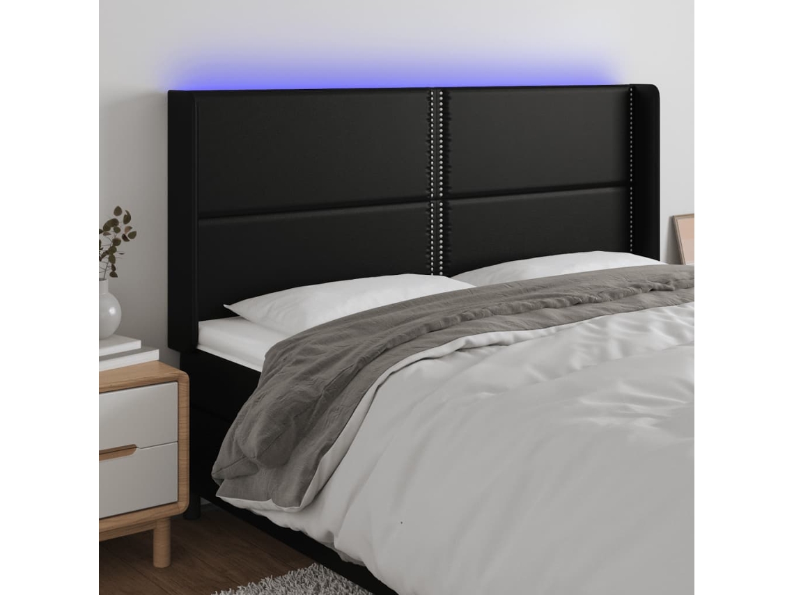 Cabecero Con Led Cuero Sintético Negro 203x16x118/128 Cm