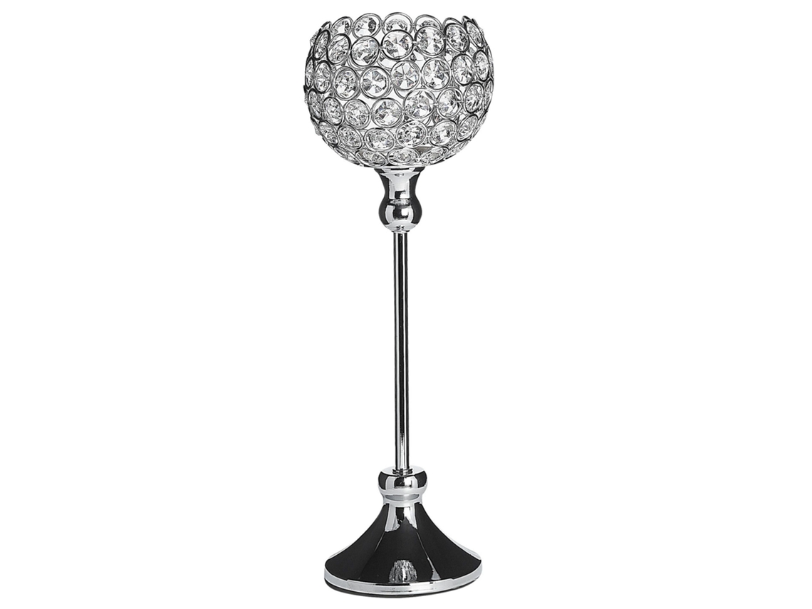 Portavelas de cristal BELIANI Esternay de Metal Plateado 13x13x27
