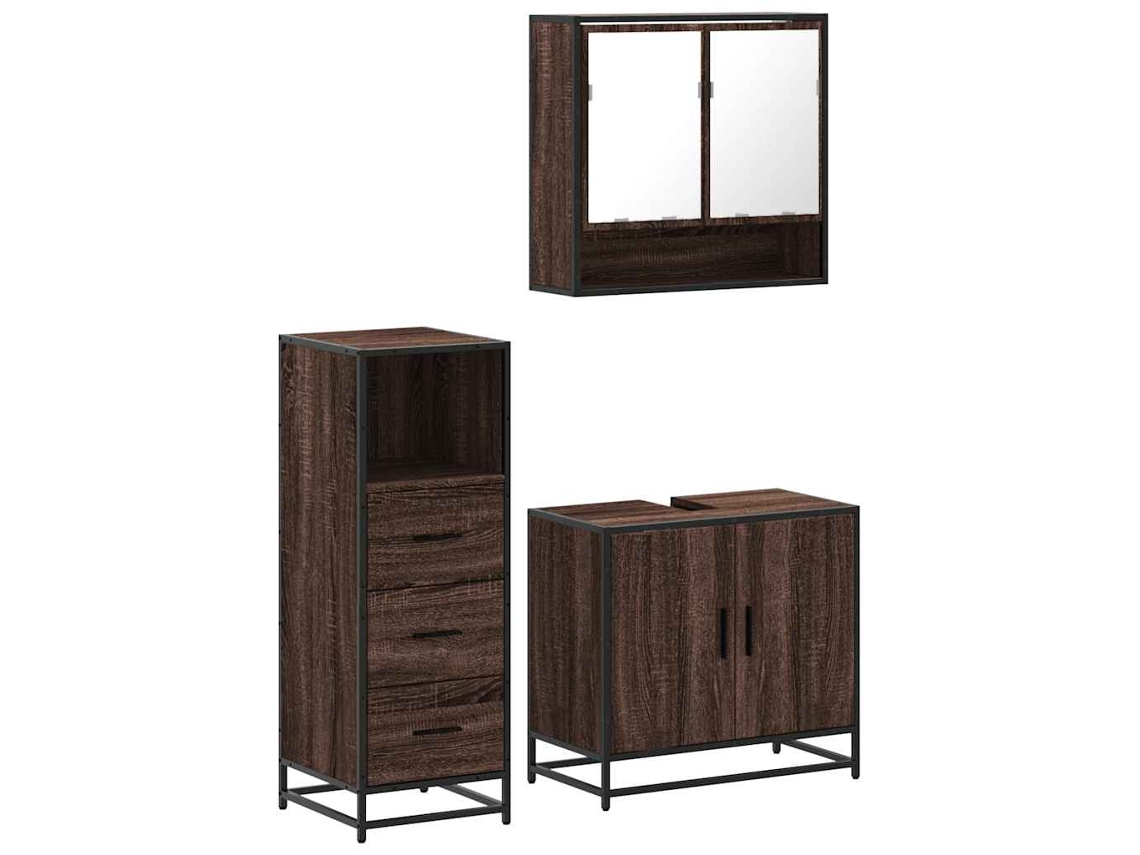 Conjunto 3 de muebles baño VIDAXL madera contrachapada roble marrón