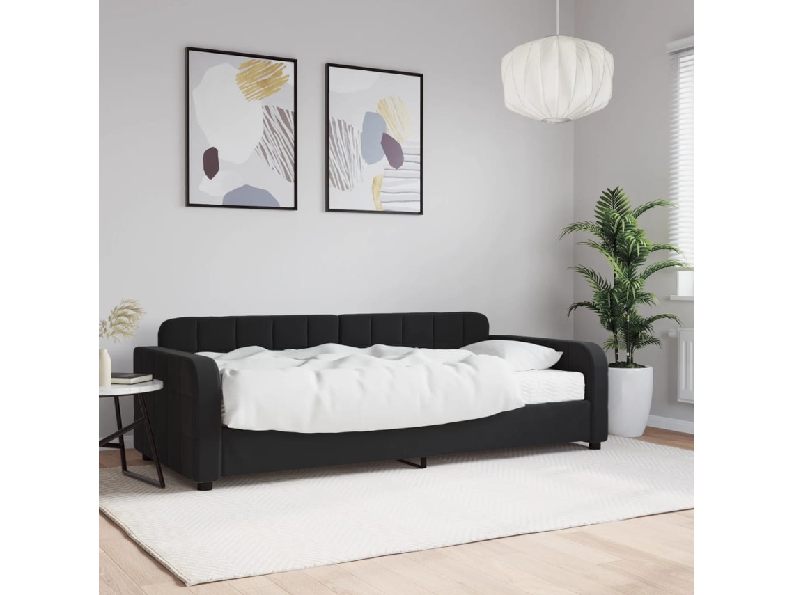 Sofá Cama Con Colchón Terciopelo Negro 90x200 Cm