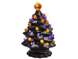Adorno de mesa de Halloween de cerámica iluminada con forma de árbol y calabaza