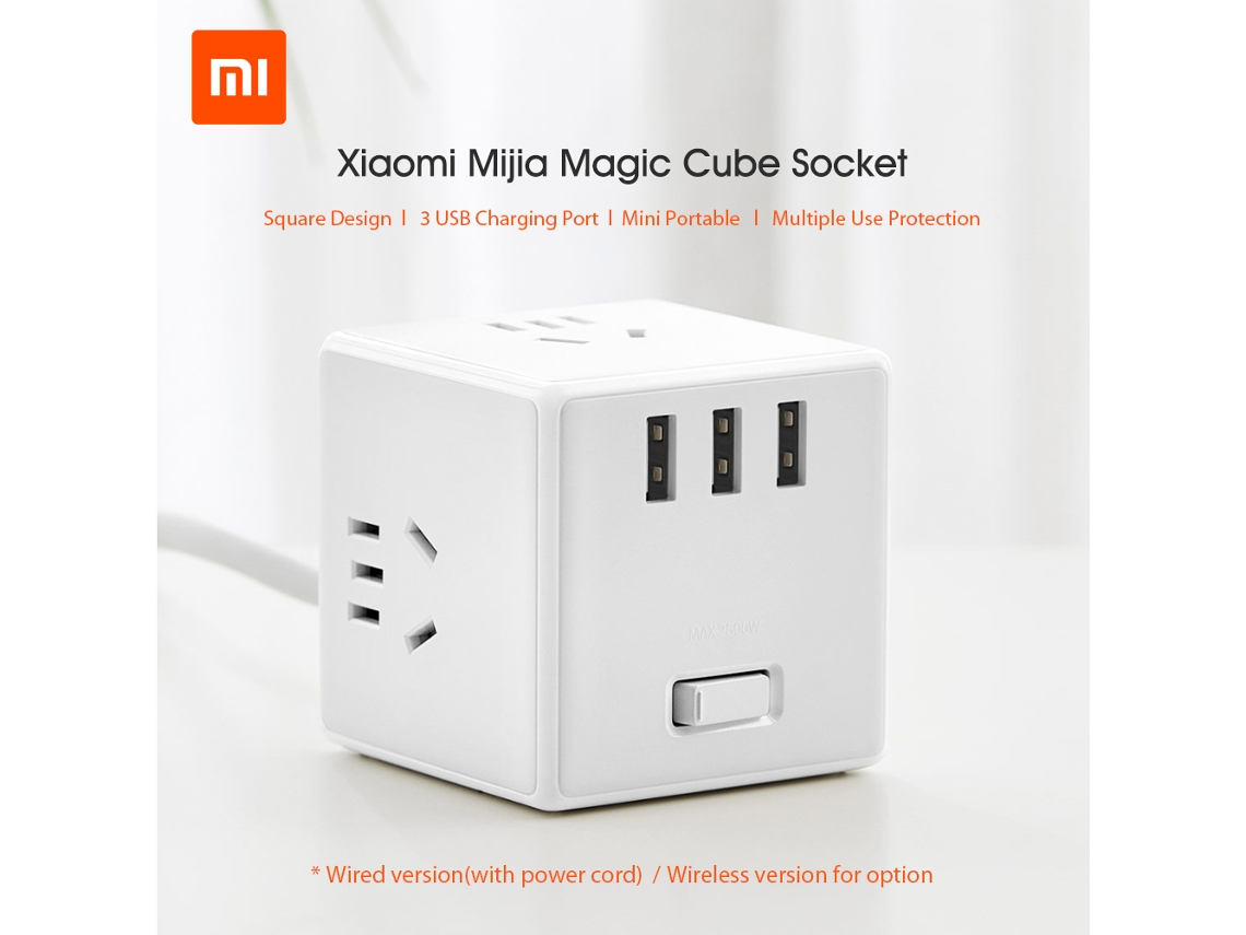 Carregador De Tomada Mijia Xiaomi Cube 6 Portas Usb 5v 2,1a Viajem Home 100-240v 1,5m Indicador