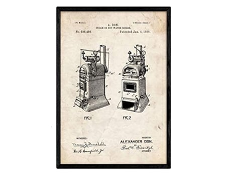 Póster NACNIC con Patente de Hervidor de Agua. con Diseño de Patente Antigua.