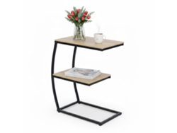 Mesa Lateral Relaxdays, Formato Em C, 2 Prateleiras, 57,5 X 47,5 X 25 Cm, Mesa Para Sofá E Cama, Metal E Mdf, Preto