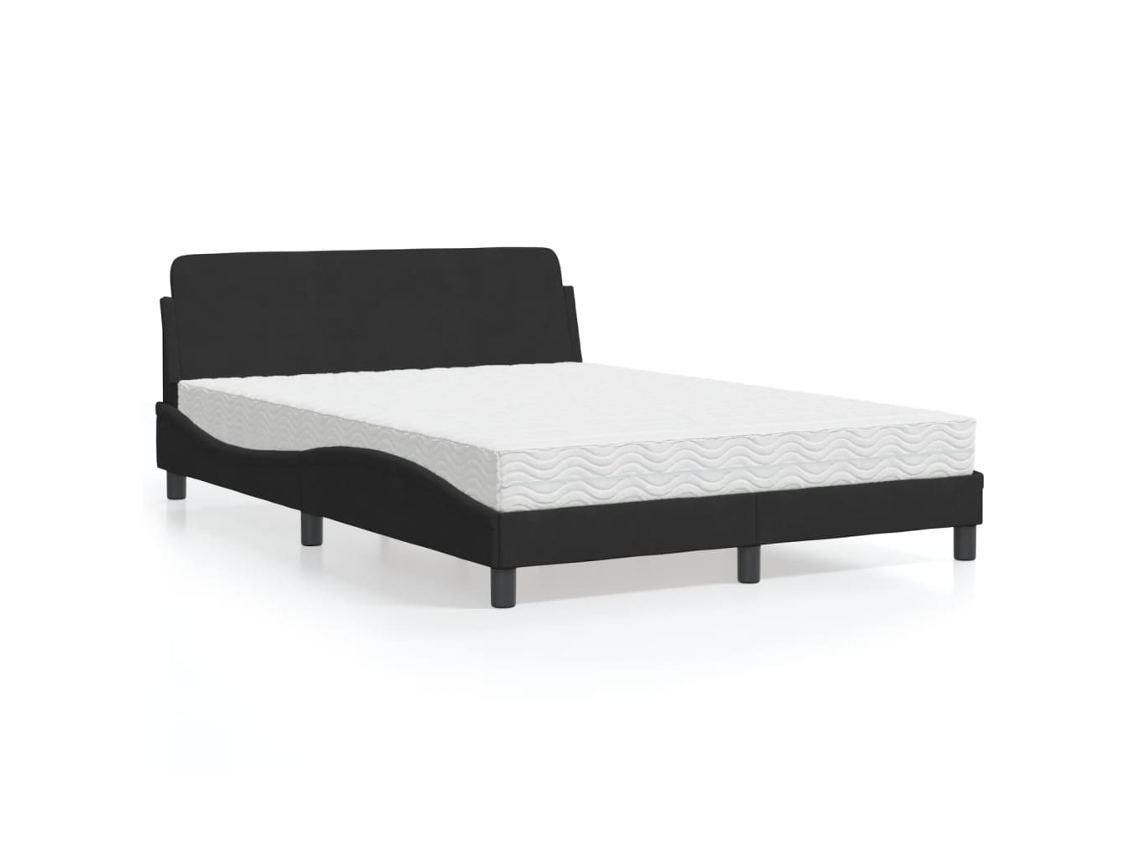 Cama Con Colchón Terciopelo Negro 140x190 Cm