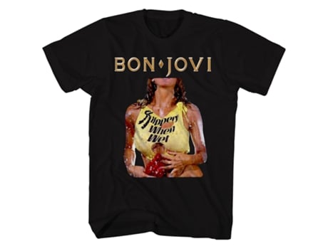Camiseta ROCKINSTONE Bon Jovi resbaladiza cuando está mojada Camiseta ROCKINSTONE negra Bon Jovi (XXXL)