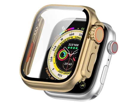 Apple Watch Series 9/8/7 41 mm Película templada + Funda protectora de reloj incorporada parcial (Oro champán)