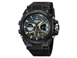 Reloj deportivo elegante, cronógrafo deportivo multifuncional, luminoso y resistente al agua MDUG (negro y dorado)