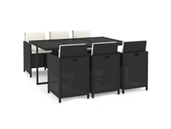 Juego de 7 piezas de comedor de jardín con cojines de mimbre, color negro, EXCLUSIVA DE LA CASA