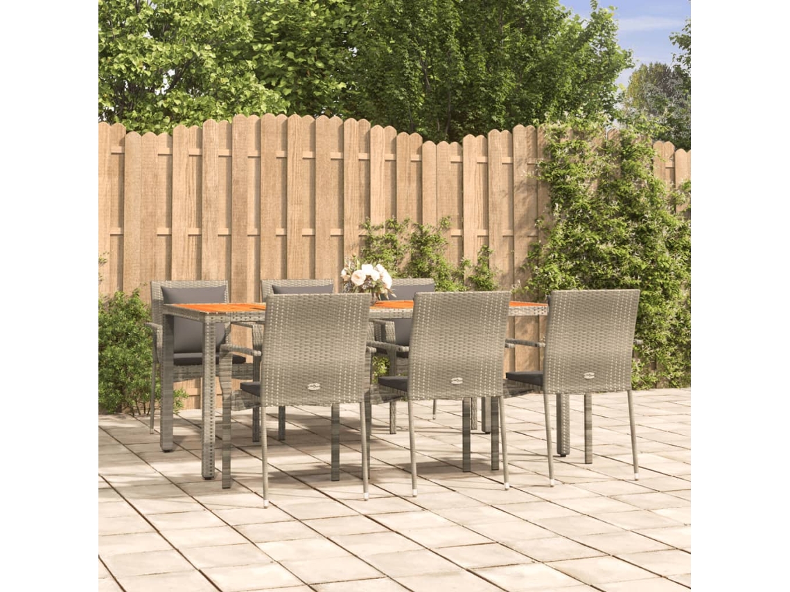 Juego de comedor de jardín de 7 piezas DKD Home Decor con cojines de mimbre gris