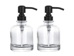 Dispensador De Jabón De Vidrio Ámbar Grueso (paquete De 2) Con Bomba De Acero Inoxidable Negro Mate, 355 Ml (12 Oz)
