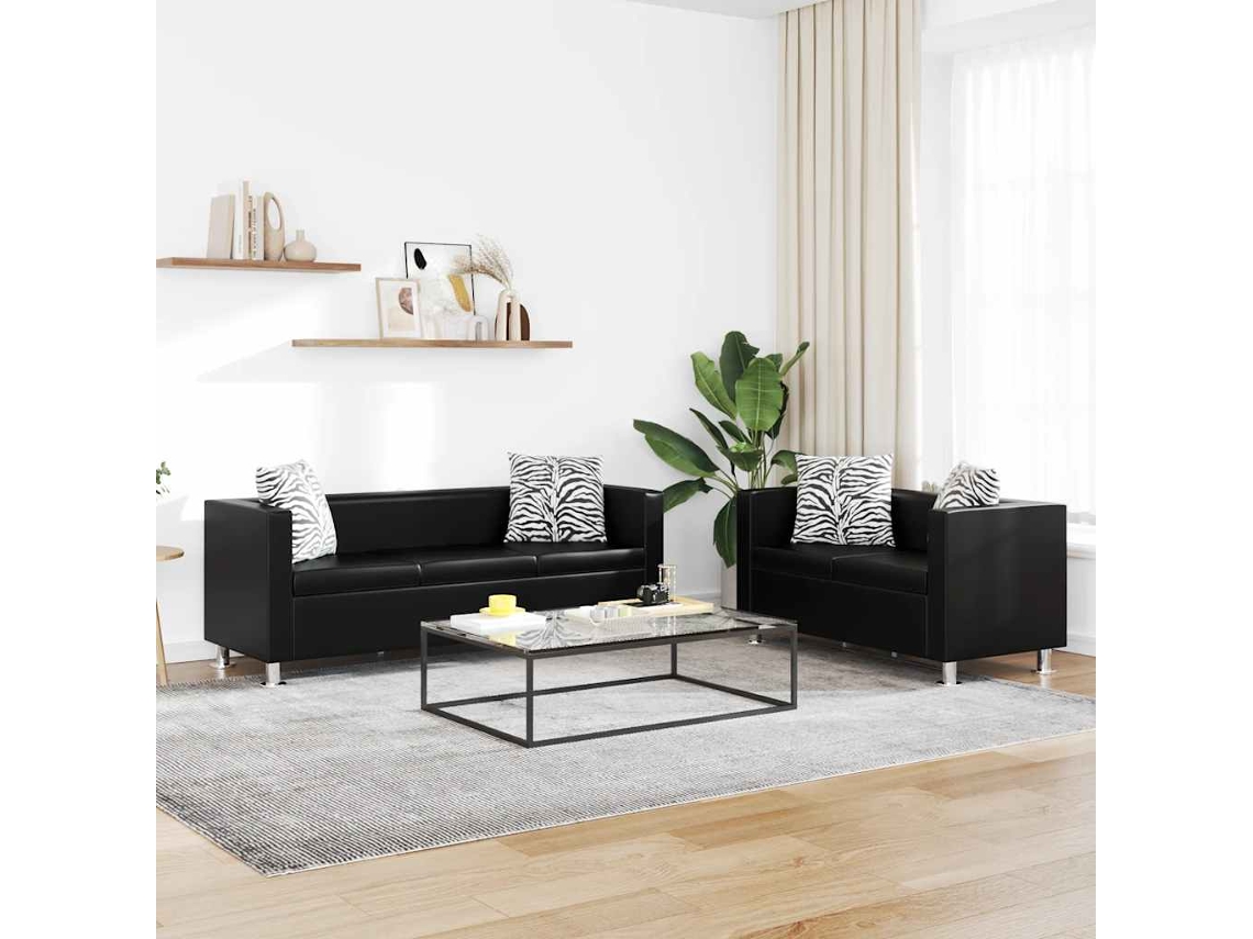 Maison Exclusive - Conjunto De Sofás De 2 Y 3 Plazas De Cuero Artificial Negro