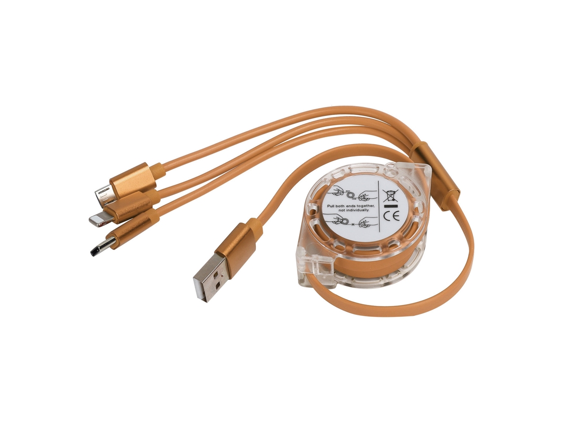 Cable Usb Retráctil 3 En 1 Trenzado De Nailon Para Ios/tipo C/puerto Micro - Naranja