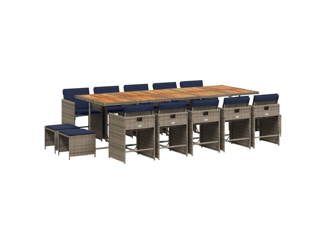 Maison Exclusive - Conjunto De Comedor De Jardín De 15 Piezas Con Cojines, Poliratán Gris