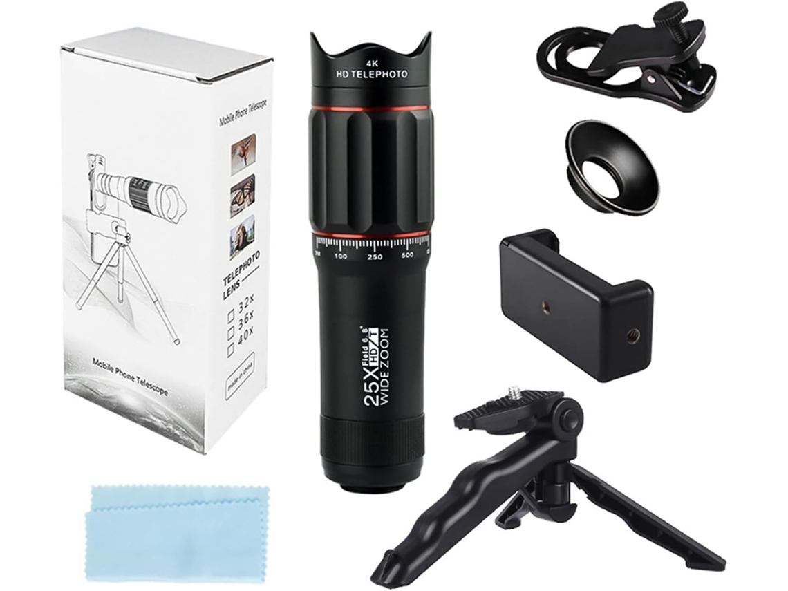 Kit De Lente Telefoto 25x Para Smartphone, Compatible Con Trípode Y Limpieza.