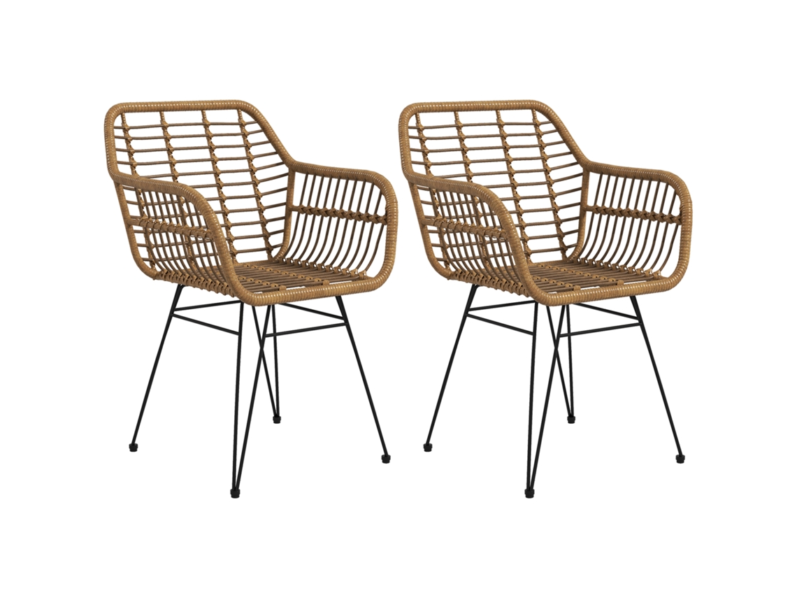Juego de 2 sillas de cocina estilo bohemio, en ratán PE, 56 x 60 x 79 cm, natural + negro