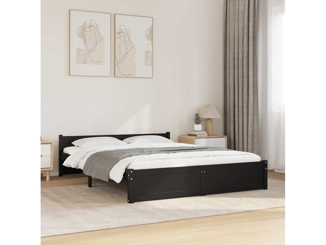 Estructura De Cama Doble Sin Colchón Madera Negro 150x200 Cm