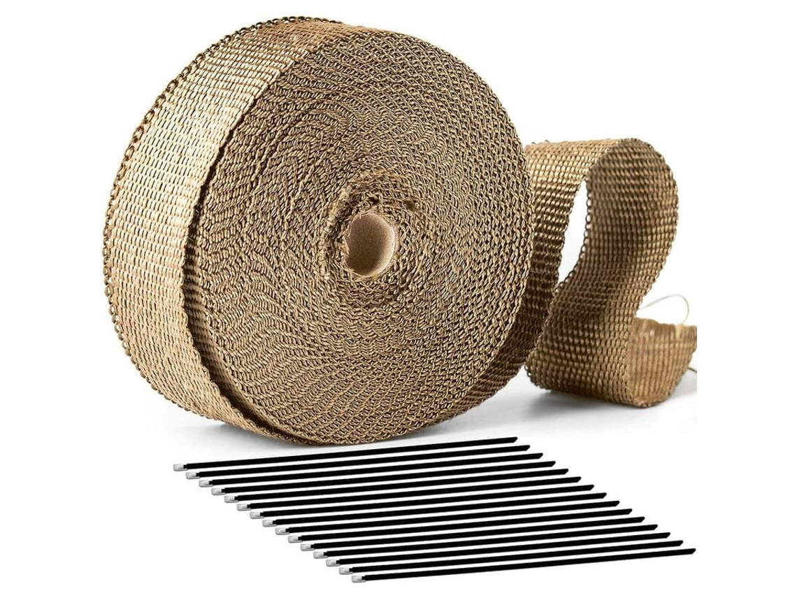 Cinta térmica para escape de 15 m 50 mm, cinta aislante negra para tubos de escape con 15 abrazaderas de manguera