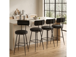 Banquetas De Bar Con Reposapiés De Metal, Conjunto De 4 Sillas Para Mostrador Con Respaldo Curvo Y Tapizado Suave, Negro 85,5x38x39,7 Cm