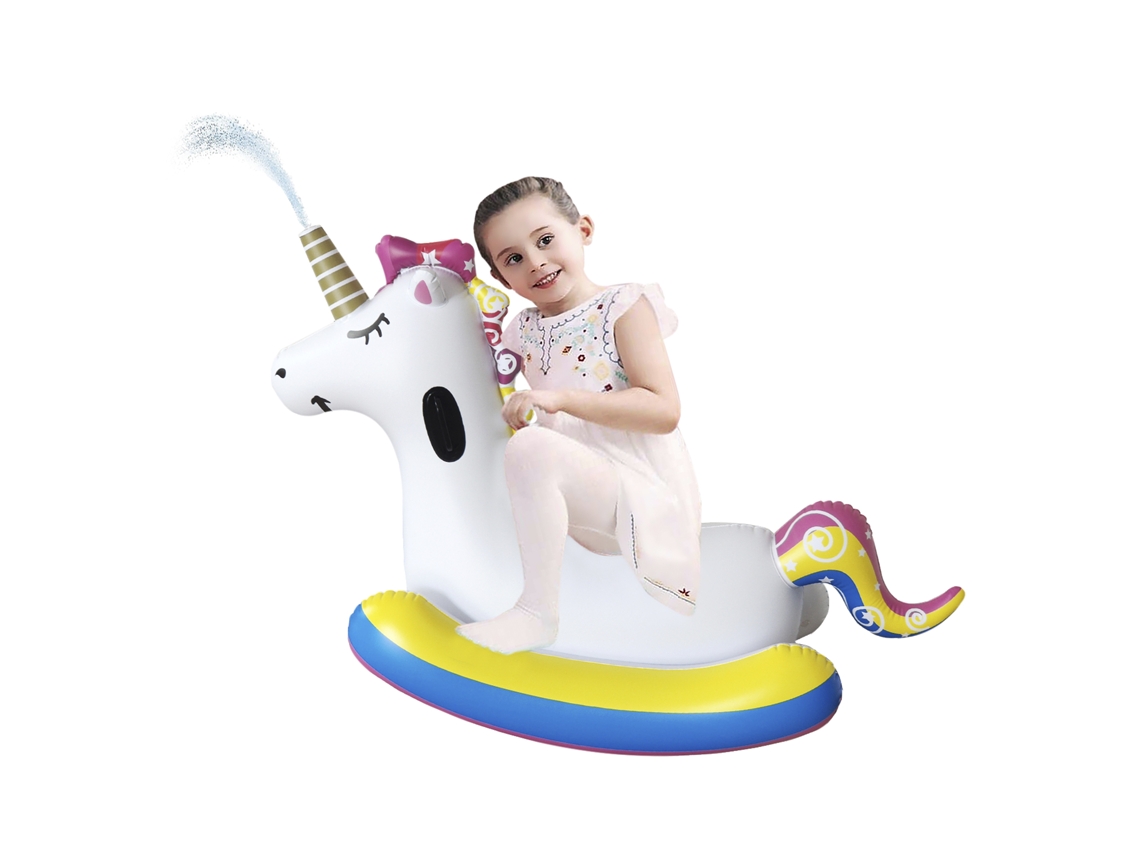 Silla flotante inflable para niños, diseño de unicornio, lanza agua. Presa.
