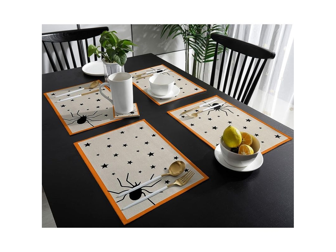 Rebe-set De 4 Manteles De Halloween, Antideslizantes Lavables Para Decoración De Mesa En Fiestas Y Cocina