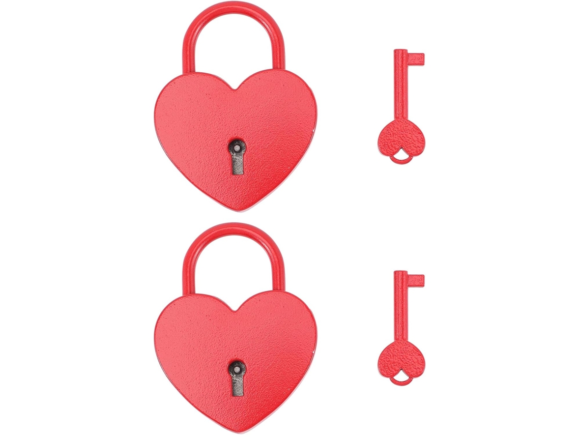Candado 2 Corazón Parejas Pequeño Metal Llave Incluida