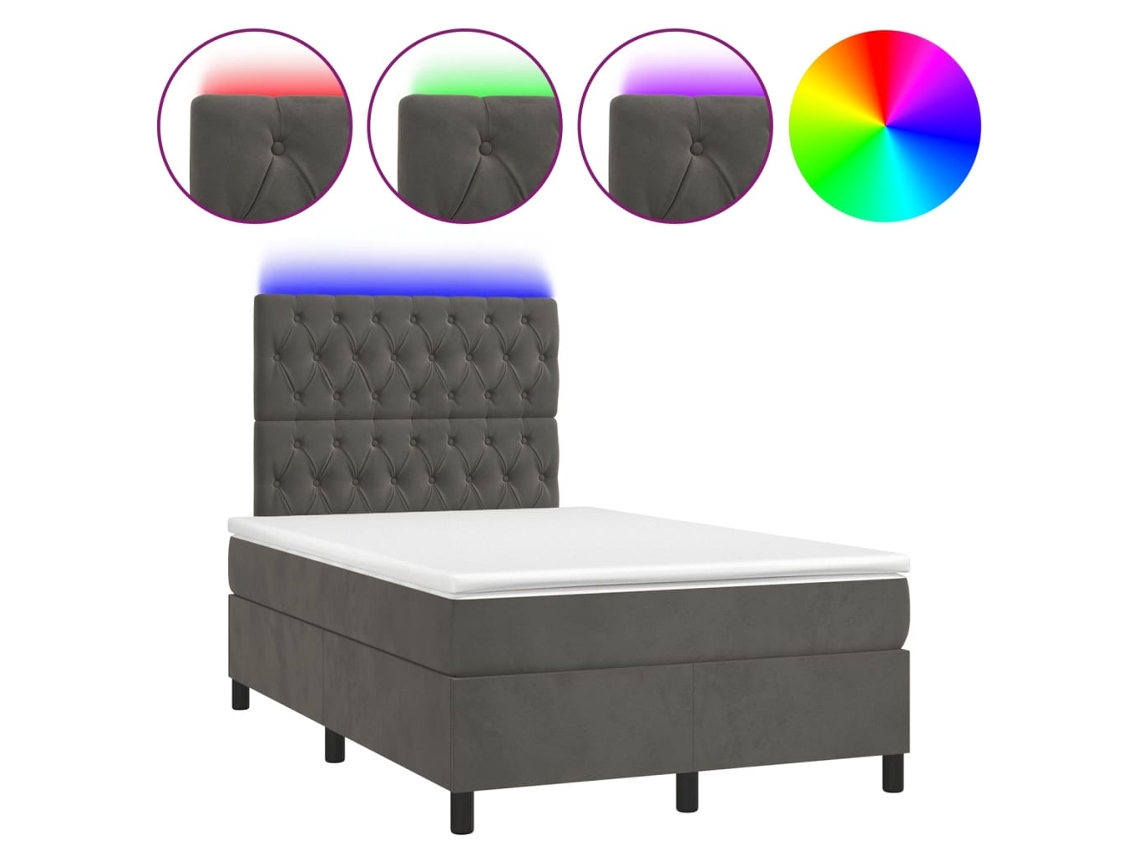 Maison Exclusive - Cama Box Spring Colchón Y Led Terciopelo Gris Oscuro 120x190 Cm