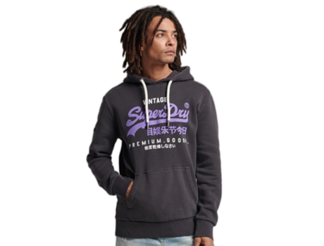 Sudadera con Capucha Premium, Vintage SUPERDRY Desteñida Logo Negro (XL)