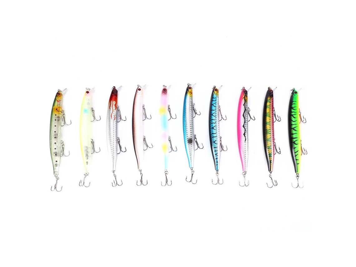 Set De 10 Señuelos En Forma De Pez Minnow Heng Jia 18.7g/13.5cm Con Ganchos