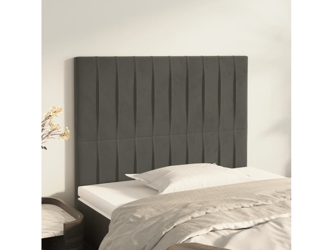 Cabeceros 2 Unidades De Terciopelo Gris Oscuro 80x5x78/88 Cm