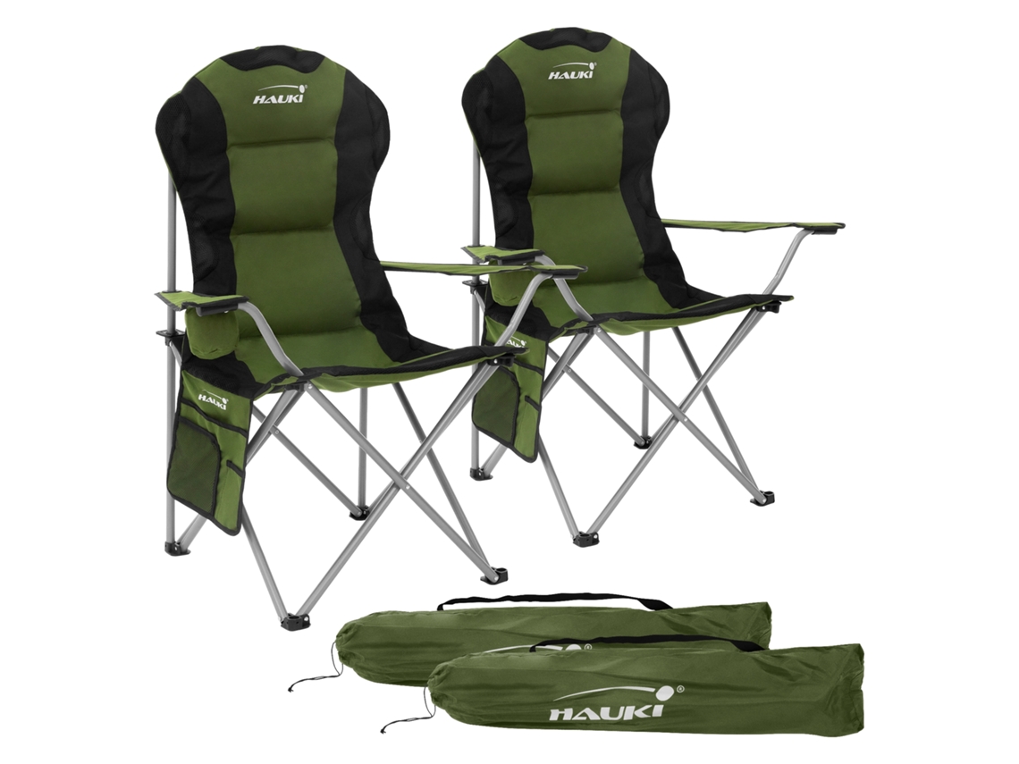 2x Sillas plegables de camping caqui asientos de pesca con portavasos y bolsa HAUKI
