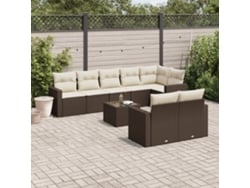 Conjunto de sofá de jardín de 9 piezas con cojines de mimbre marrón de DKD Home Decor