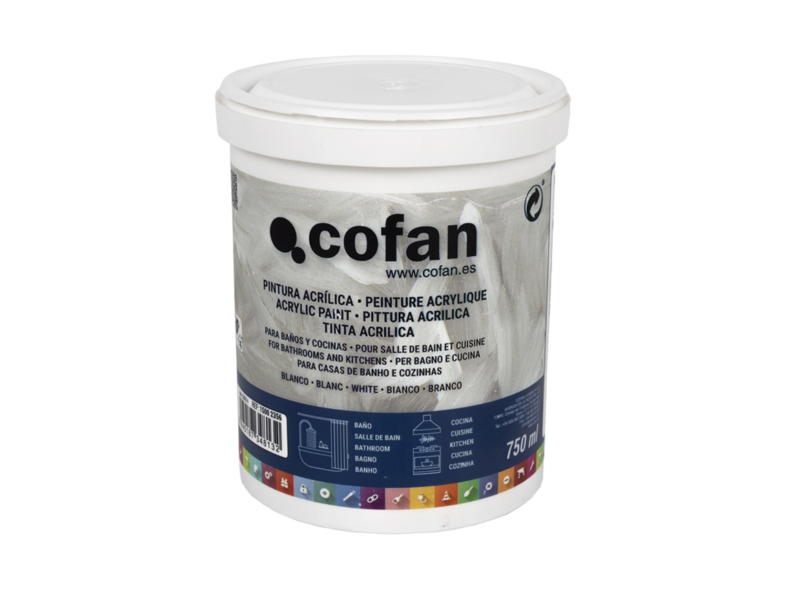 Pintura Acrílica para Baño y Cocina | Bote de 750 ml | Color Blanco