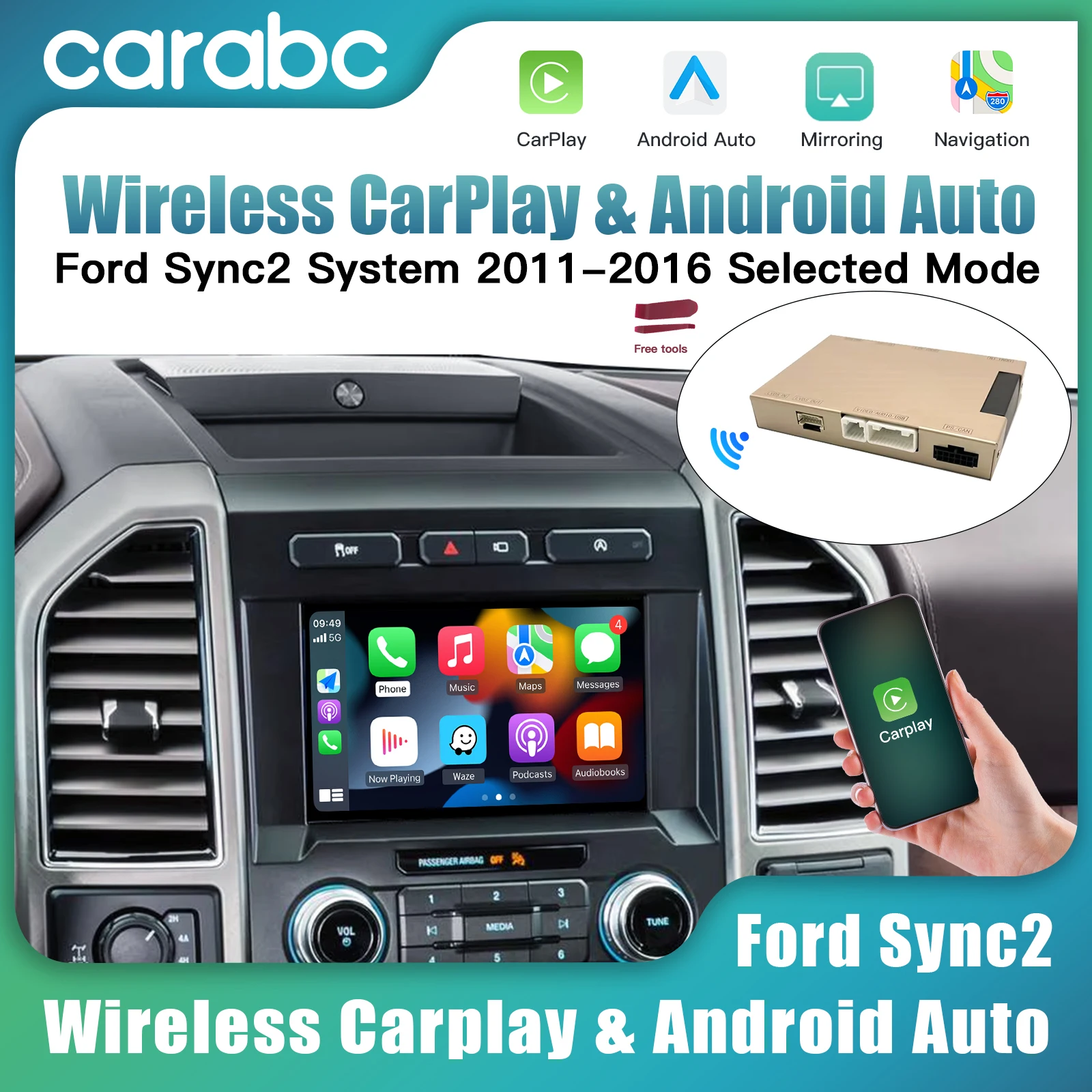 Decodificador inalámbrico Carabc Carplay Android Auto para Ford Sync2 2011-2016 Explorer Focus Fiesta C-max Edge F150 Fusion Taurus Ford Sync2-03