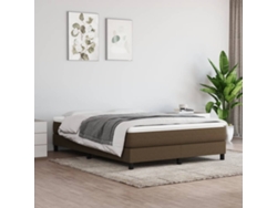 Cama Box Spring Con Colchón Tela Marrón Oscuro 140x190 Cm