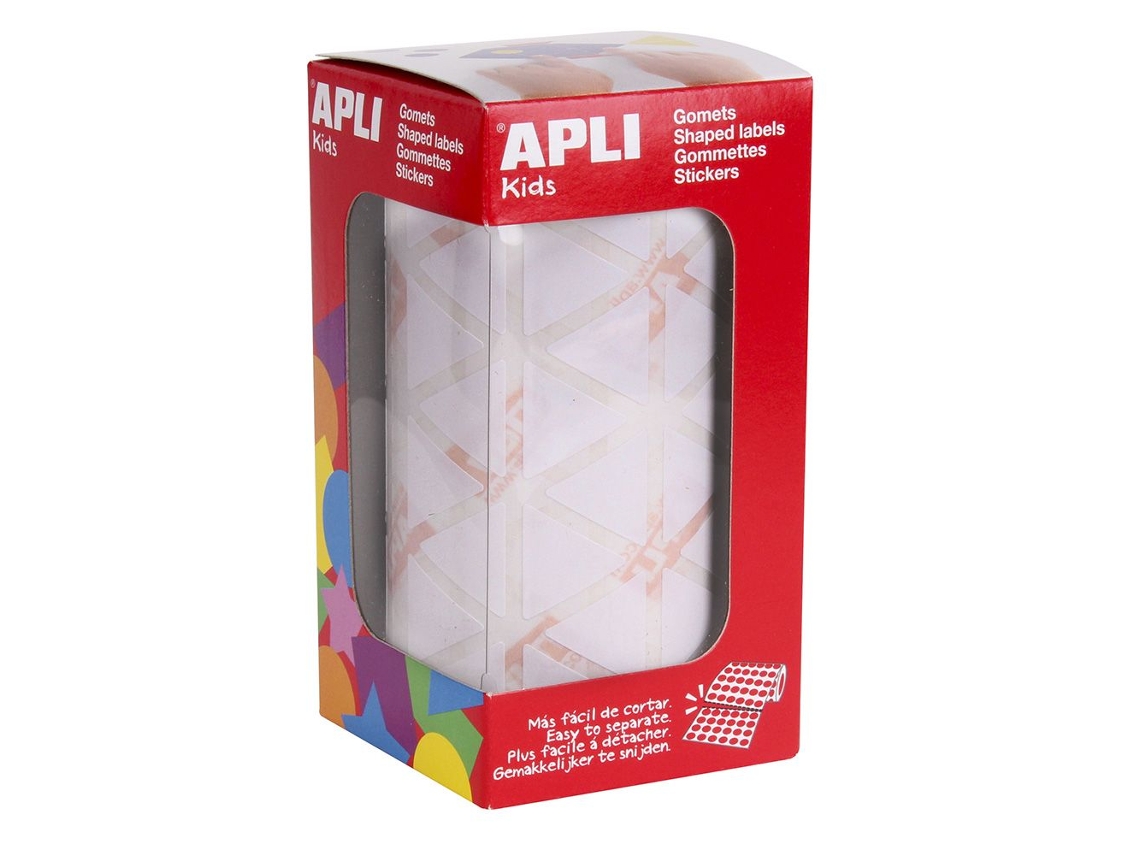 Gomets Autoadesivos APLI en Rollo - Triangular - Ø20Mm - Blanco