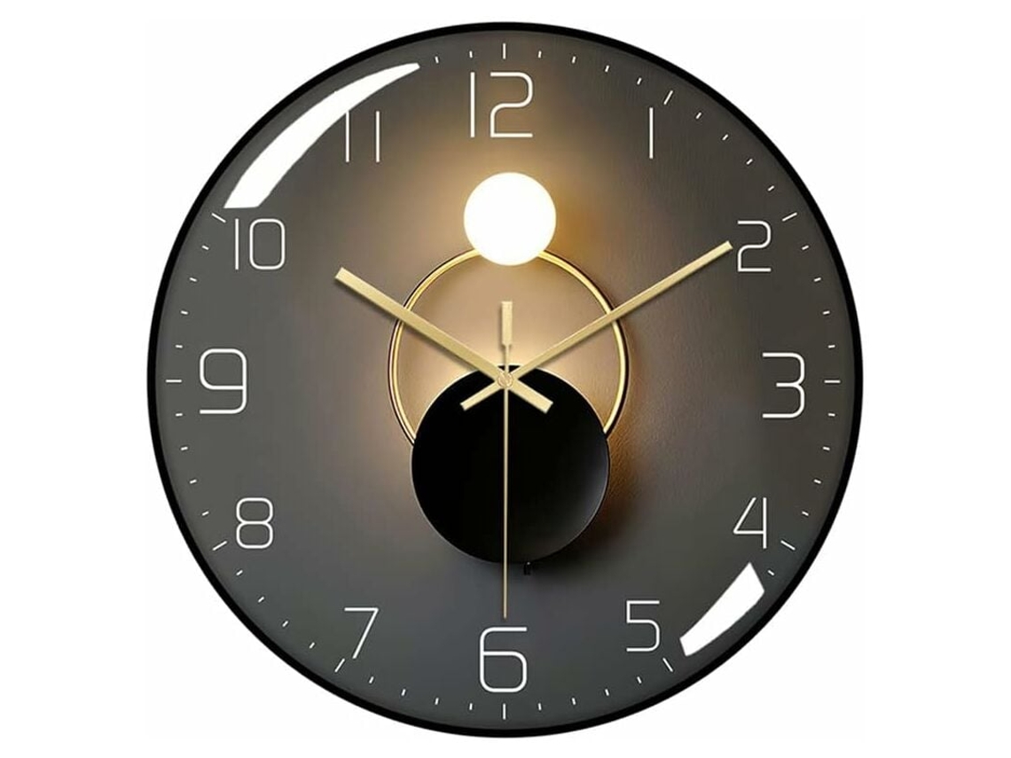 Reloj de pared moderno silencioso 30 cm cuarzo digital redondo para sala/oficina/dormitorios Kofihety (negro)